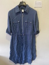 Creation L Smoky Blue Zip Front Midi Dress w Tie Waist UK 14 (FJ83-6)