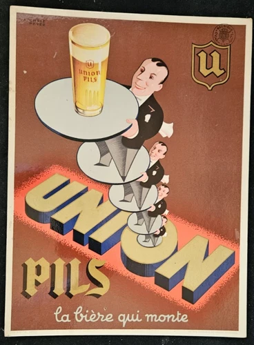 Vintage Cardboard Union * Pils Beer Bar Sign / Decor 15 11/16" x 11 3/4"