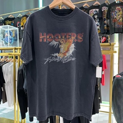 90s Hooters Hotwings Vintage Washed Graphic Tee Black Unisex Cotton