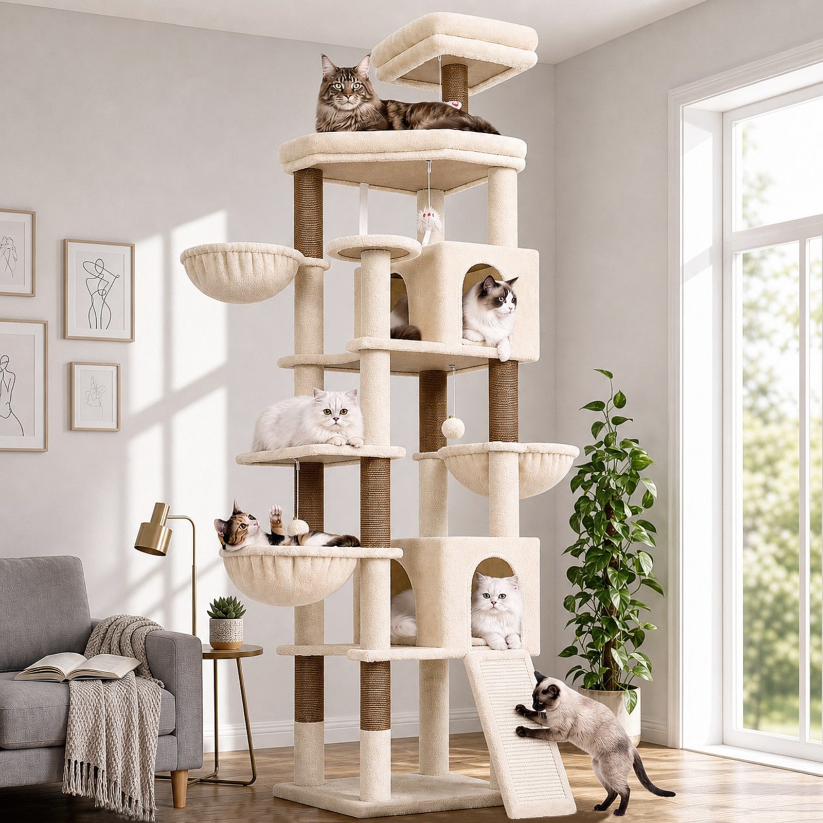 83 Inch Large Cat Tree for 4+ Large Cats, Heavy Duty Cat Tree Tower for Cats