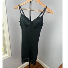 Spanx Red Hot Lace Trim Bodysuit Shapewear Smoothing Black S/P