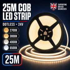 25M COB LED Strip Light 24V Dotless Tape 2700K 3000K 4000K 6500K Warm Cool White