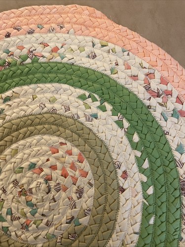 Braided Rag Rug 20” Round Greens & Pinks Handmade Contemporary - Picture 8 of 13
