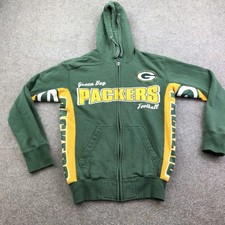 Green Bay Packers Hoodie Mens Small Green NFL Football Hands High Zip Sweatshirt