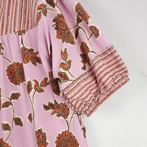 Knox Rose Dress Womens Large Pink Floral Cotton Rayon Puff Sleeves Pockets Boho - Picture 7 of 13