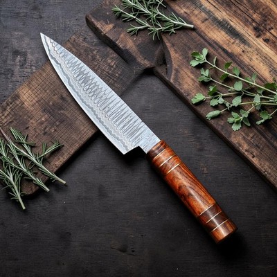 Hand Made Forged Damascus Steel chef Knife Utility Kitchen Knife 2864