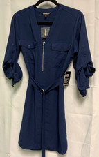 Express Womens Navy Rolled Cuff Belted Dress S/P