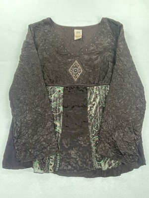 Vtg Faded Glory Babydoll Crinkle Top Womens 16W Grunge Whimsical Goth Whitcy