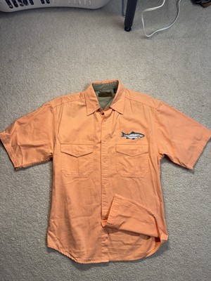 Faded Glory King Salmon Fishing Short Sleeve Shirt 100% Cotton Size S Peach Melt