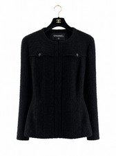 CHANEL 04A TWEED BLACK CC LOGO BUTTON JACKET BLAZER FR40 US8