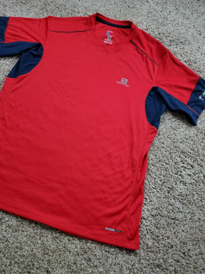 Camisa Salomon Para Hombre Grande Roja Azul Atlética Correr AdvancedSkin ActiveDry Foto 2 de 4