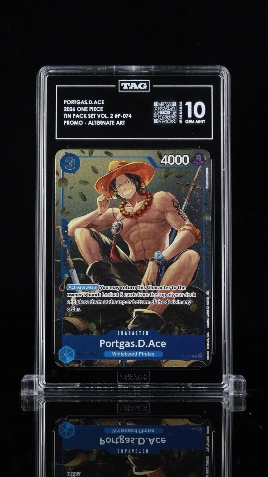 TAG Gem Mint 10 - Portgas D.Ace P-074 - Promo One Piece Tin Pack Set Vol.2
