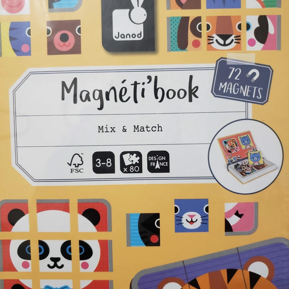 Janod Magnetibook  Mix and Match Animal Faces 72 Magnets  - Image 2 of 4