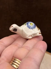 Miniature TONALA POTTERY TURTLE FIGURINE Tortoise Hand Painted Folk Art MEXICO