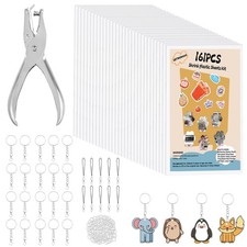 161 Pcs Shrink Keychain Kit,with 30 Pcs Shrinky Plastic Sheets 7.9"x5.7",Hole...