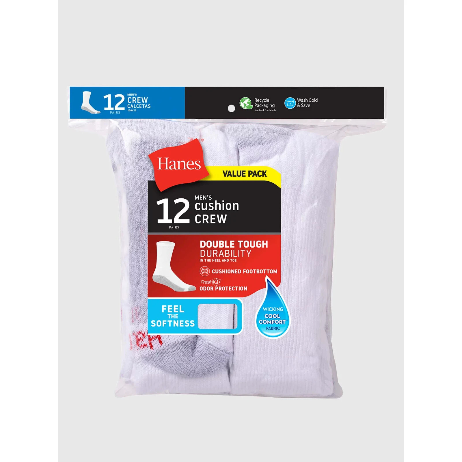 Hanes Men'S Double Tough Durability Over The Calf Tube Socks, 12 pairs