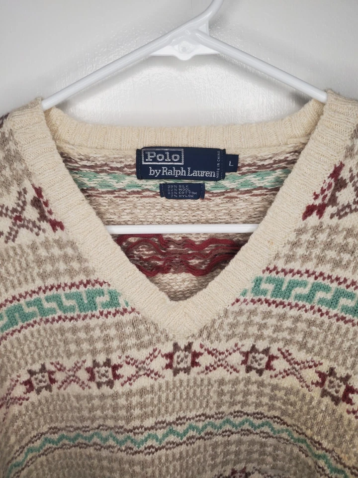Vtg 90s Polo Ralph Lauren Fair Isle Sweater Long Sleeve Sz L silk/wool/cotton - Image 4 of 4