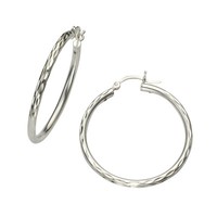 Creolen Ohrringe 925 Sterling Silber Rhodiniert Und Diamantiert Durchmesser 35Mm