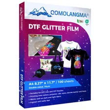 DTF FACTORY Glitter DTF Transfer Film A4 75u 8.27in x 11.7in 100pcs DTF PET FILM