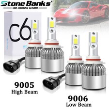 9005 9006 LED Headlights Kit Combo Bulbs 6500K High Low Beam Super White Bright