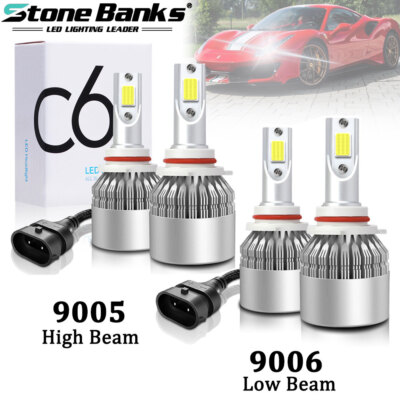 9005 9006 LED Headlights Kit Combo Bulbs 6500K High Low Beam Super White Bright