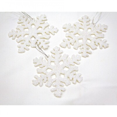 3 Schneesterne 10 x 10cm Glitterschnee Schneeflocken mit Aufhänger Weihnachten