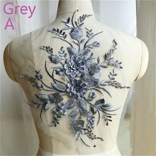 Beaded Wedding Gown Motif Bridal Dress Lace Applique Embroidery Blossom Trim 1PC