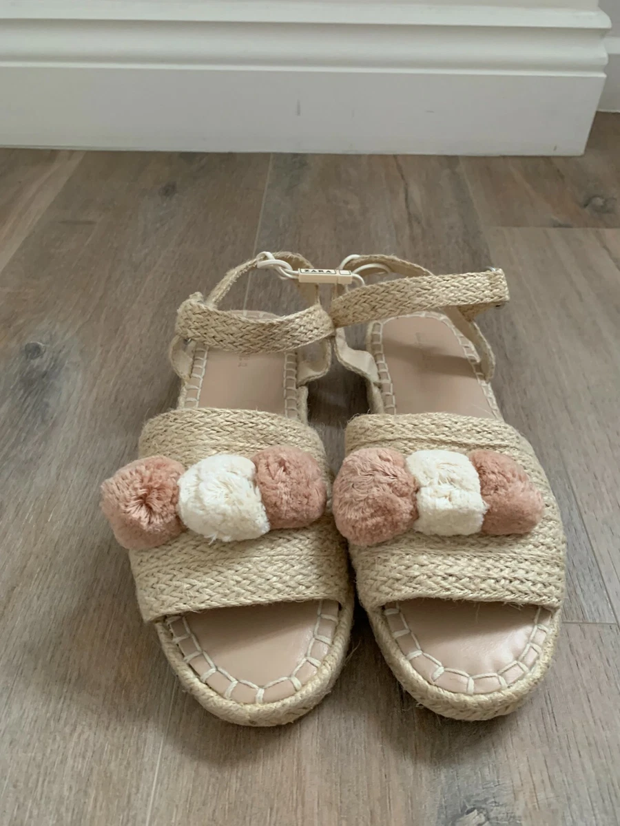 ZARA Girls Jute Sandals with Pom Poms EU 37 UK 4 brand NEW RRP 25.99