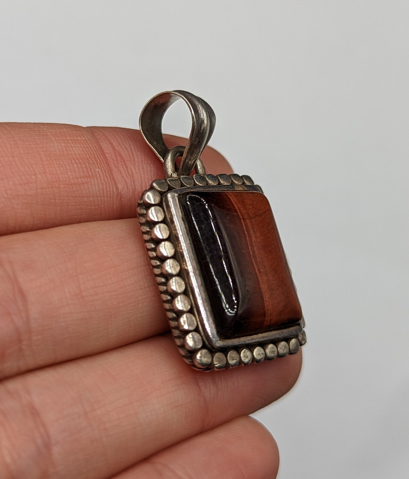 Red Tigers Eye Stone Rectangular Sterling Silver … - image 9