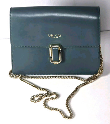 UNICAI Firenze Green Leather Crossbody Bag Gold Hardware Vintage Italian Purse F