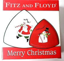 Fritz & Floyd Essentials Merry Christmas 2 Nested Trays Santa Snowman With Box