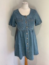 Reclaimed Vintage denim mini dress 10 VGC button front short A line cute classic
