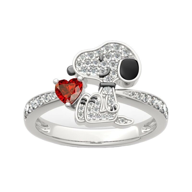 Silver electroplated zircon Snoopy Heart Puppy ring (Sizes 6