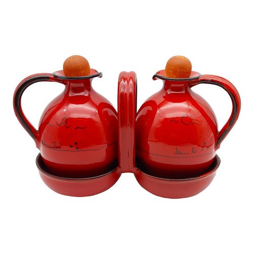 Mamma Ro Classic Collection Oil & Vinegar Cruet Bottles - 20oz Large Red Italy
