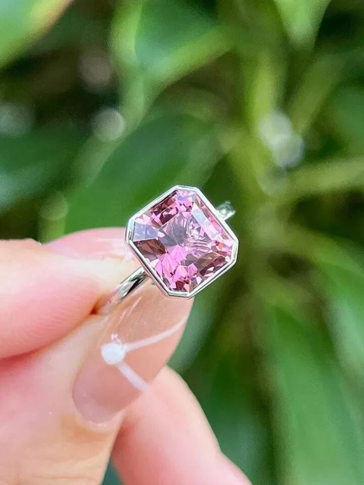 Asscher Cut 4.00 Ct Natural Pink Tourmaline Wedding Ring 14K White Gold Size 7 8 - Image 2 of 4