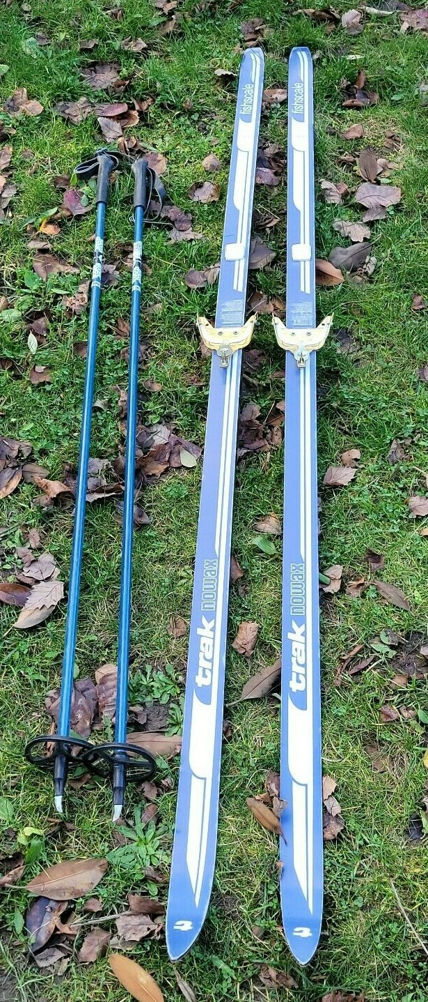 Trak Nowax Skis Cross Country 75" Medium 195 cm WAXLESS Base + Poles 53