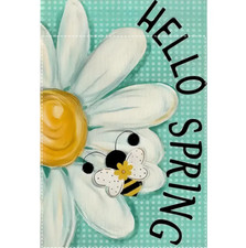 Daisy  Bumble Bee Hello Spring Polka Dot Burlap Garden Flag 12"x18"