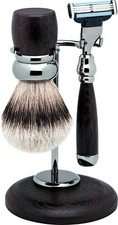 Rhodium Shaving Set Shaving Brush Badger Hair SILVER TIP Razor Erbe Solingen