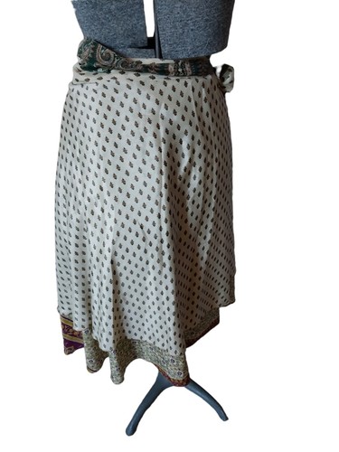 Womens Handmade Sari Wrap Skirt Reversible Floral Parsley Long One Size - Picture 6 of 10