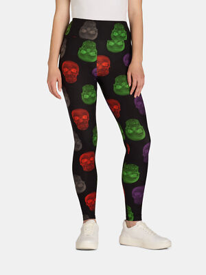 No Boundaries Junior Skull Sueded Halloween Leggings, Skulls/Black Soot  XXS/XS