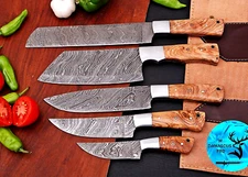 CUSTOM HANDMADE FORGED DAMASCUS STEEL CHEF KNIFE SET KITCHEN KNIVES 1539