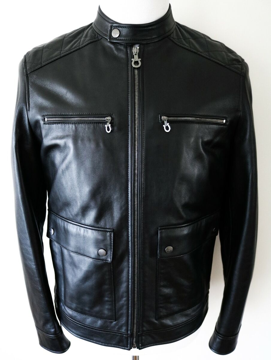 $3600 SALVATORE FERRAGAMO Black Lambskin Leather Bomber $3600 SALVATORE FERRAGAMO Black Lambskin Leather Bomber