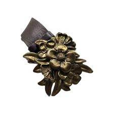 Francesco Biasia Brown Leather Belt Large Brass Floral Buckle Substantial Heavy