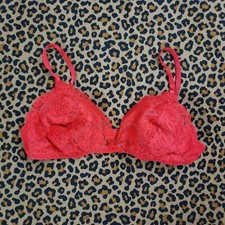Vintage Red Lace Bralette Small Retro Lacy Soft Bra No Underwire Pinup 32A 32B