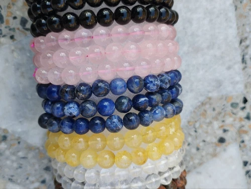 Black Obsidian Bracelet for Men and Women - Stretchable Beads - Picture 4 of 7