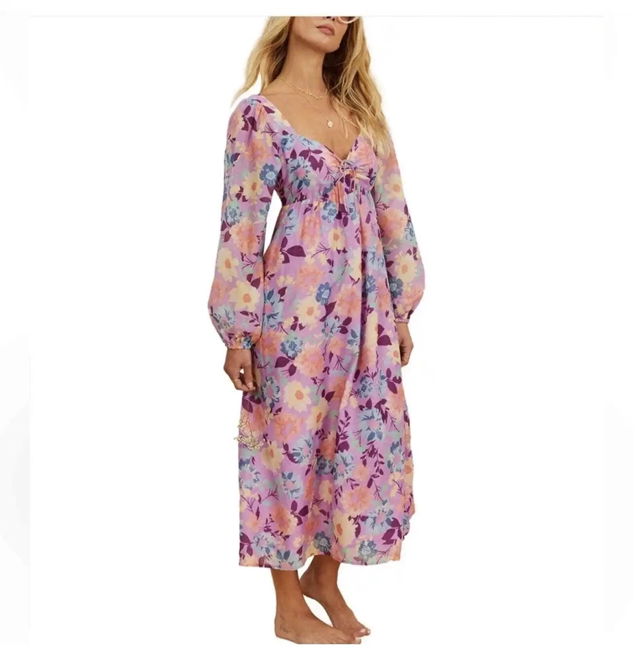 Nuevo con etiquetas Vestido Billabong The Salty Blonde Paradise Love Peasant Midi Floral XS Foto 2 de 4
