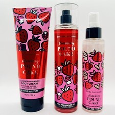 3/PCS BATH  BODY WORKS STRAWBERRY POUND CAKE DIAMOND SHIMMER MIST CREAM MIST