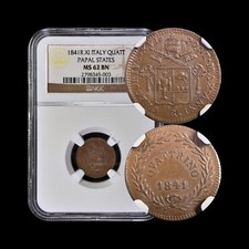 ITALY. 1841, Quattrino - NGC MS62 - Papal States, Gregory XVI, 1/0 OVD, R/B OMM