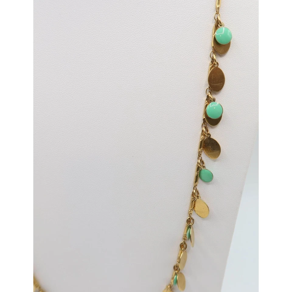 Collar Largo Disco Colgante J CREW Tono Dorado y Verde Menta 33" Firmado Foto 4 de 4