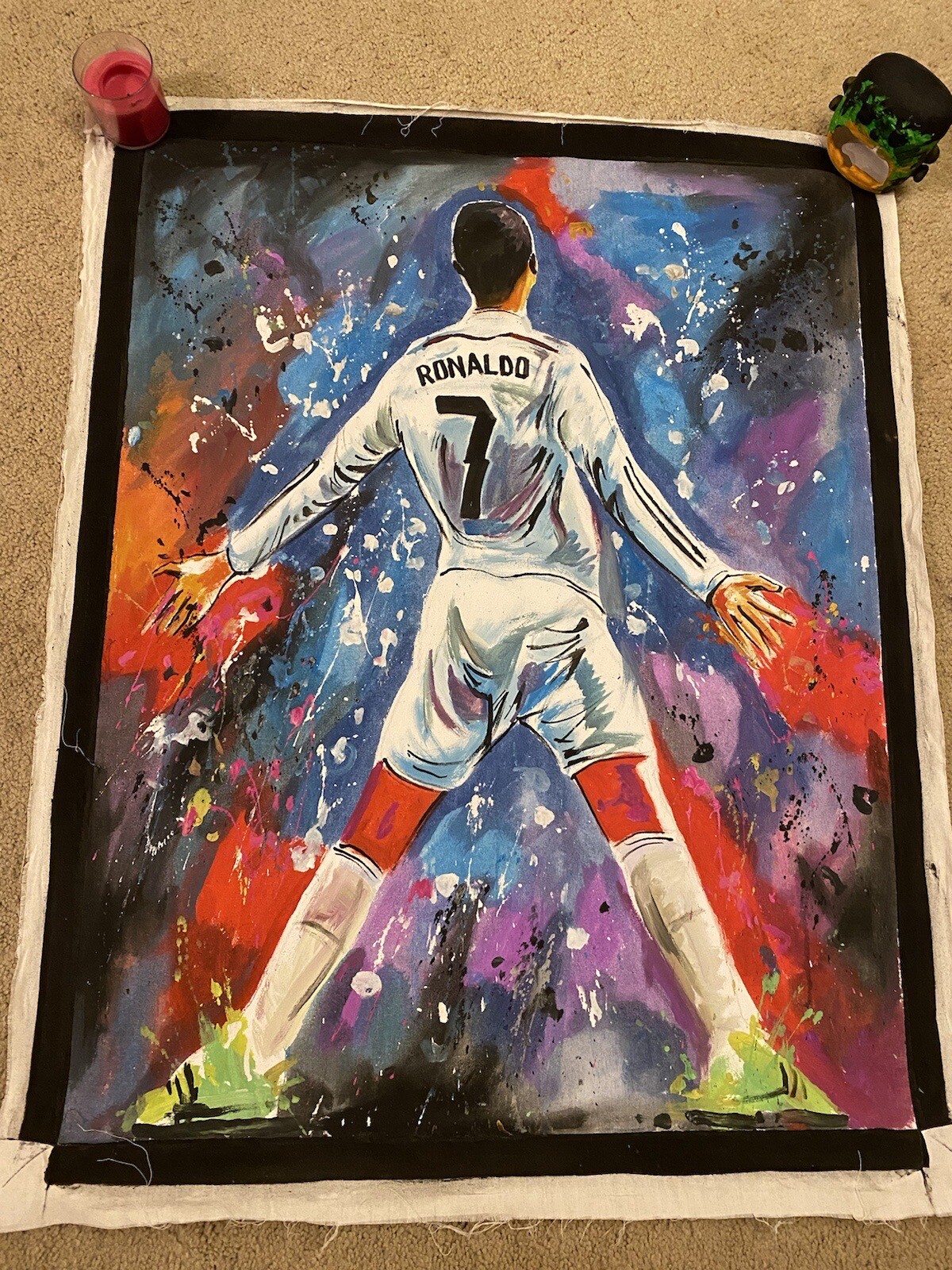 Póster de pintura a mano al óleo de lona 1 de 1 cristiano ronaldo real madrid 35"" x 27,5